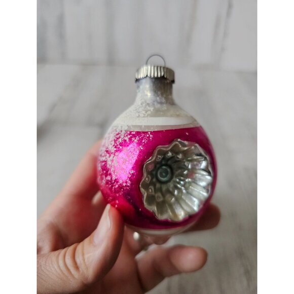 Radko shiny Brite double pink indent teardrop flocked Mercury glass ornament set - Picture 5 of 16